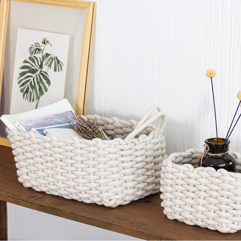 Nordic Boîte de rangement en corde de coton épais tissée à la main - Panier de rangement simple