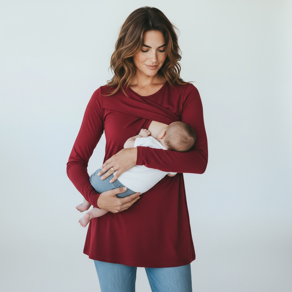 Chemisier de maternité en coton à col rond, pouvant faciliter l'allaitement