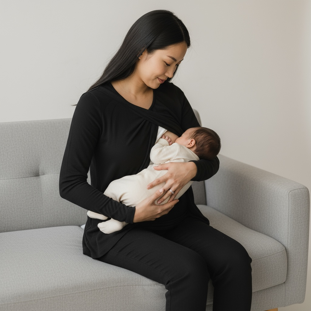 Chemisier de maternité en coton à col rond, pouvant faciliter l'allaitement