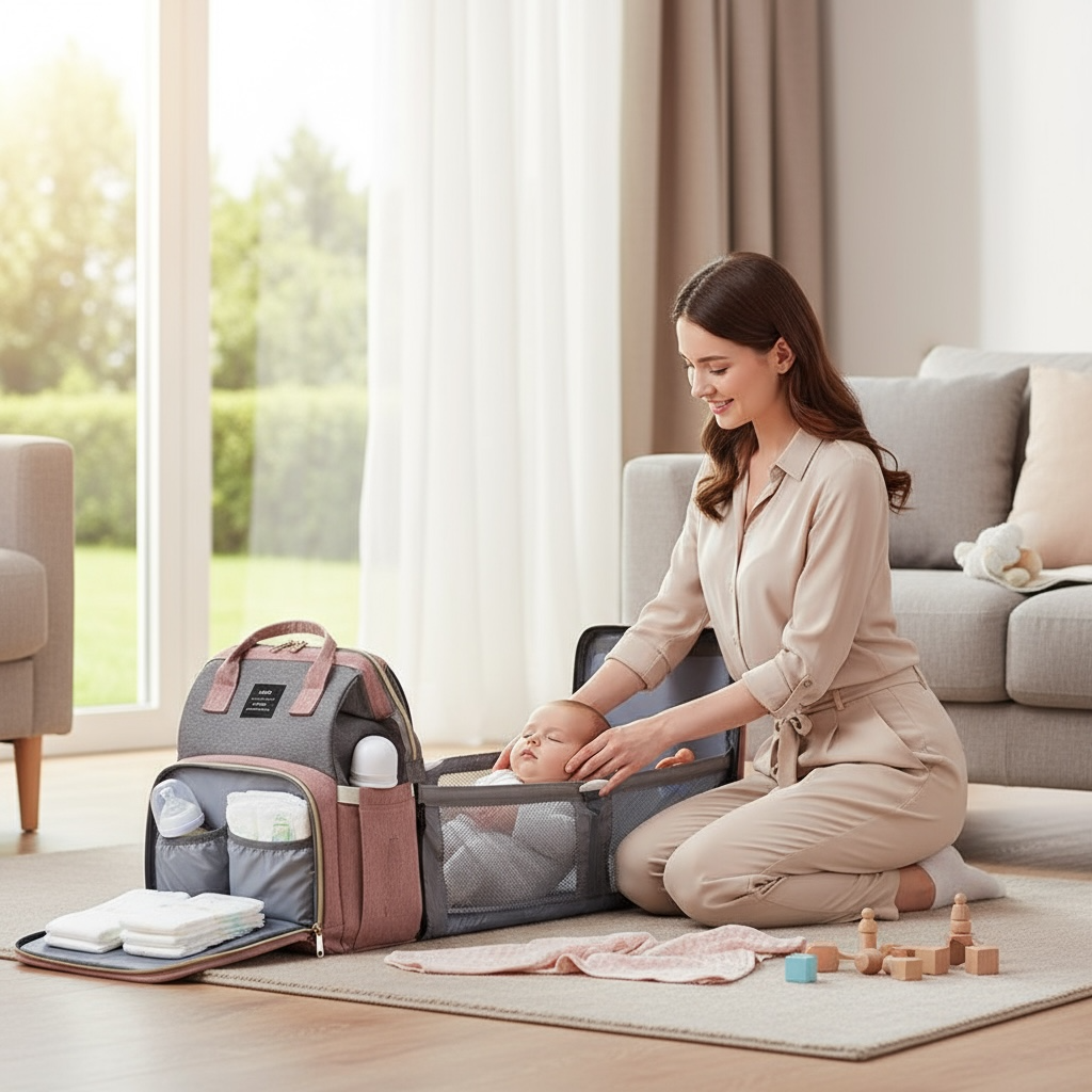 Sac à dos isotherme grande capacité pour bébé et pour faciliter la vie de maman avec son berceau intégrée